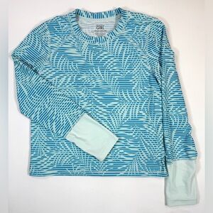 ATHLETA GIRL Blue Long Sleeve Rash Guard Swim Shirt Geometric Print Girls XL 14